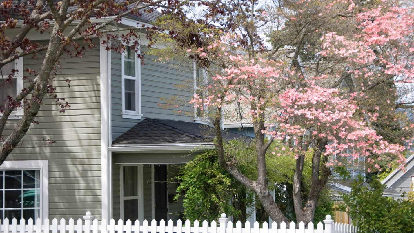 A home surrounded by blooming Spring foliage